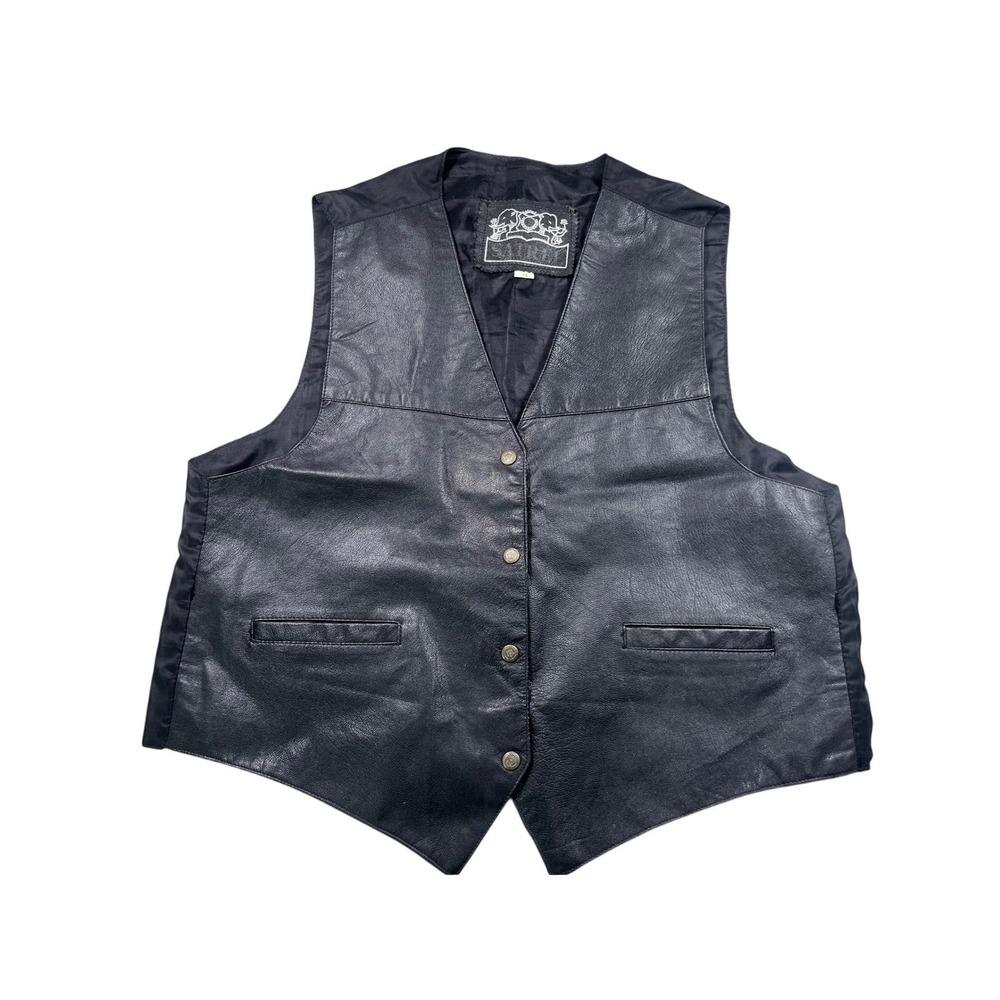 Vintage SATREL Mens XL Black Genuine Leather Vest Western Biker Moto 80s 90s